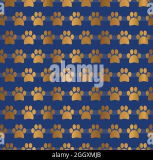 Gold Paw Seamless Pattern Design Background Stock Vector