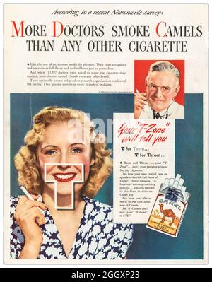 1950s Vintage Cigarette advertising for Camel Cigarettes with a product  endorsement by a doctor. 'More doctors smoke Camels than any other cigarette'  America USA Stock Photo