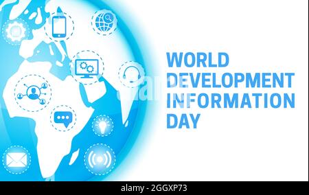World Development Information Day Background Illustration with Globe Stock Vector