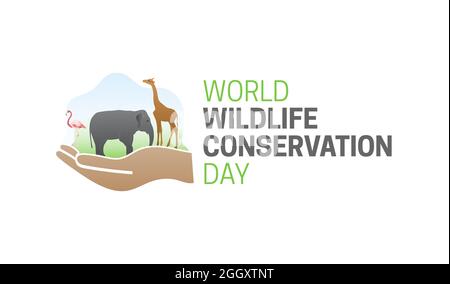 World Wildlife Conservation Day  Isolated Logo Icon with Hand Stock Vector