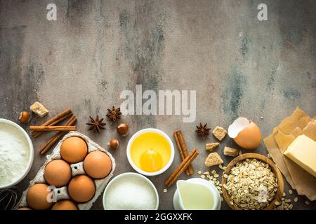 Ingredients for cooking baking. Top view. Stock Photo