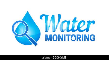 World Water Monitoring Day Isolated Logo Icon with Magnifier Stock Vector