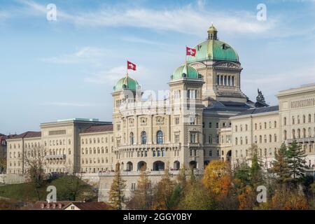 Federal Palace of Switzerland (Bundeshaus) - Switzerland Government Building house of the Federal Assembly and Federal Council - Bern, Switzerland Stock Photo
