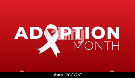 Red Adoption Month Background Illustration with White Ribbon Stock Vector