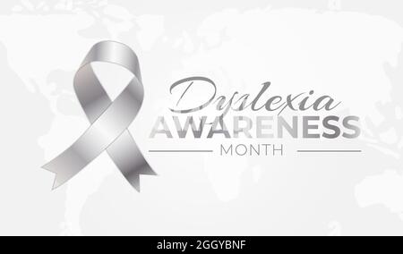 Dyslexia Awareness Month Background Illustration with Silver Ribbon Stock Vector