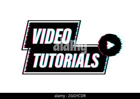 Video tutorials glitch icon. Study and learning background, distance education and knowledge growth. Vector illustration. Stock Vector