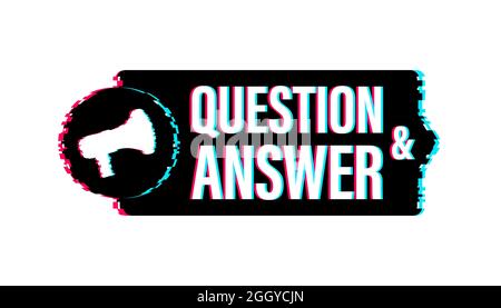 Megaphone with Question and Answer. Glitch icon. Megaphone banner. Web design. Vector stock illustration. Stock Vector