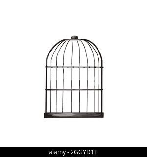 empty bird cage. watercolor illustration. isolated on white background Stock Photo