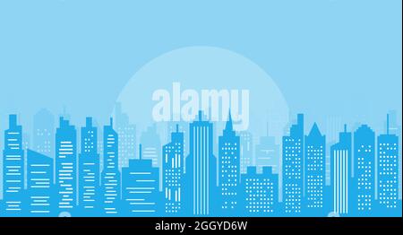 Blue Cityscape Illustration Background with Skyscrapers Stock Vector