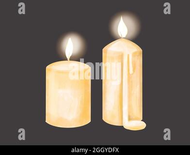 Watercolor candle, isolated illustration, burn, grey background  Stock Photo