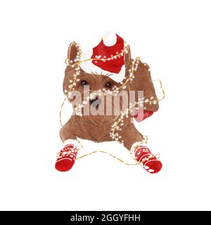 Christmas hand drawn illustration. Christmas dog, decorations Stock Photo