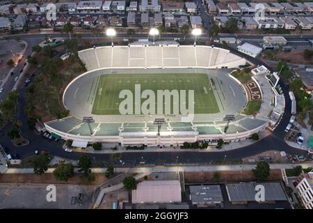 An aerial view of Weingart Stadium (formerly ELAC Stadium) on the campus of East Los Angeles College, Thursday, Sept. 2, 2021, in Monterey Park, Calif Stock Photo