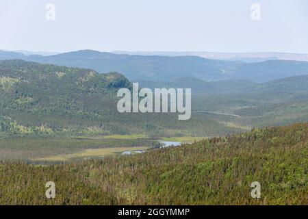 Gros Morne Mountain in Newfoundland, Canada. The mountain is a common hiking trail with a steep rugged incline. Stock Photo
