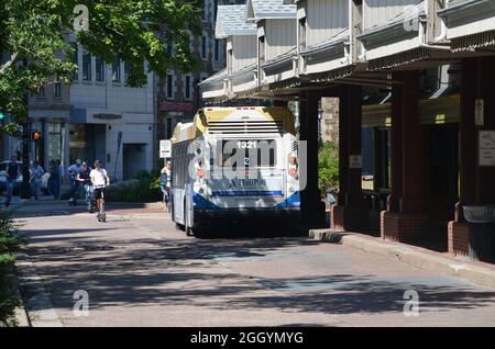 Halifax Transit route #2 bus dwelling at Water Street Terminal in downtown Halifax, Nova Scotia (August 2021) Stock Photo