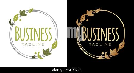 Circle Natural Feminine Logo in Green and Gold Stock Vector