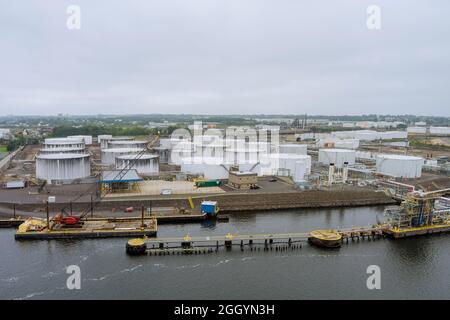 Close up Industrial view at oil refinery plant form industry zone with oil tank