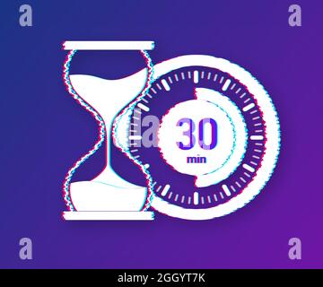 The 30 minutes, stopwatch vector glitch icon. Stopwatch icon in flat ...