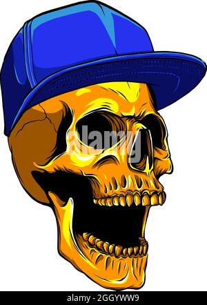 skull head with hat verctor illustration design Stock Vector