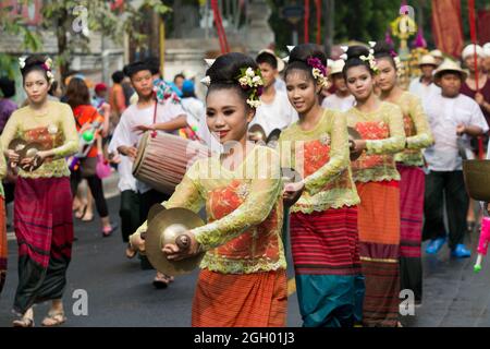 CHIANG MAI THAILAND - APRIL 13 : Songkran festival, Traditional music instrument  in parade  around the city . APRIL 13,2013 in ratchadamnoen road, Ch Stock Photo