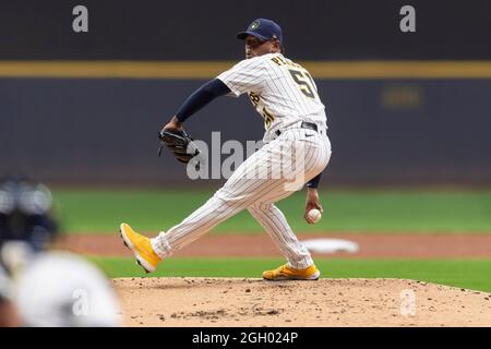 September 03, 2021: Milwaukee Brewers starting pitcher Aaron Ashby