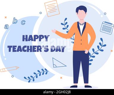 Happy Teacher's Day Background Vector Illustration with Educational Style, Online Coaching to Student for Poster, Brochure, or Banner Template Stock Vector