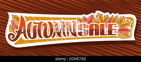 Vector banner for Autumn Sale, decorative cut paper sign board with illustration of dry yellow maple leaves and red forest plant, advertising concept Stock Vector