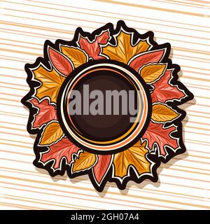 Vector Autumn Leaves Frame with dark copy space, circle template with illustration of variety colorful seasonal leaves for autumn advertising offer on Stock Vector