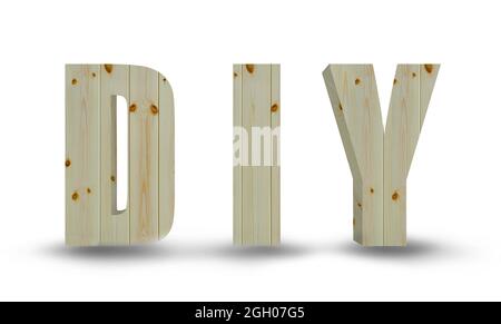 Wood letters of DIY isolated on white background Stock Photo