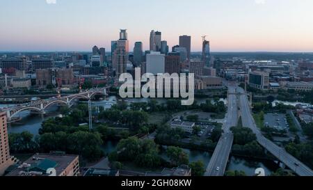 Aerial View Waterfront Downtown in Minneapolis Minnesota USA Stock Photo