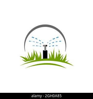 irrigation system parts and drip watering sprinkler irrigation system in a drop Landscape vector design and illustration Stock Vector