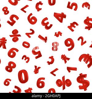 Pattern with volumetric numbers in red on a white background for printing on paper, textiles. Vector illustration. Stock Vector