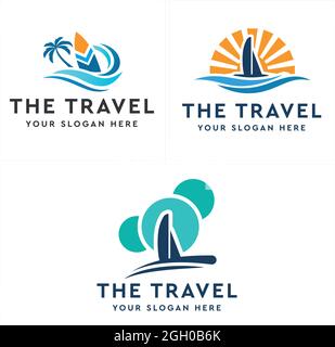 Beach recreation travel surfing logo design Stock Vector