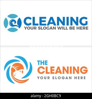 Cleaning service splash water broom logo design Stock Vector