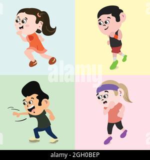 Set of people Running in Park to stay healthy. Fitness Freak Jogging Girl and Boy. Stock Vector