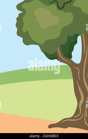 Free tree vector. Big Tree in Park. Stock Vector