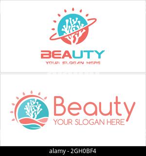 Cosmetic Beauty coral wave water logo design Stock Vector