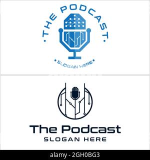 Podcast tech microphone logo design Stock Vector