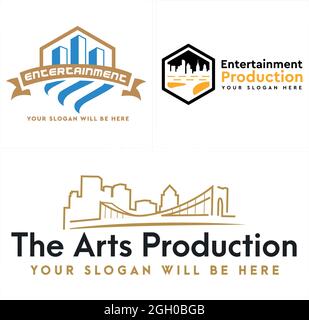 Arts production building bridge logo design Stock Vector