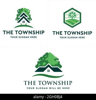 Eco green house logo design Stock Vector