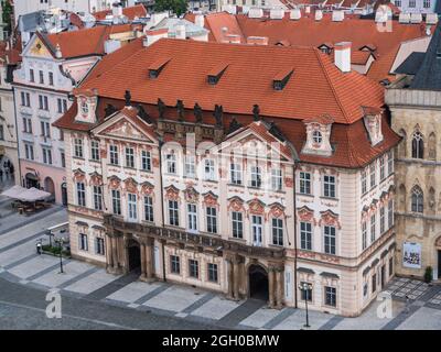 Prague, Czech Republic - July 3 2021: Goltz-Kinsky Palace or Palac Goltz-Kinskych on Old Town Square. A Historic Rococo Building in Czechia. Stock Photo