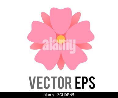 Vector single light pink sakura flower of cherry blossom icon with five petals and red-tipped stamens in yellow center, used for Valentine’s Day, Moth Stock Vector