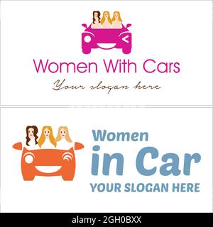 Women car character logo design  Stock Vector