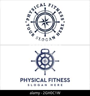 Physical fitness dumbbell compass logo design  Stock Vector