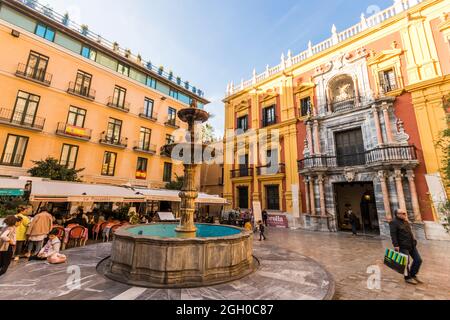 Malaga, Spain. The Plaza del Obispo (Bishop Square), with the Palacio Episcopal (Bishop Palace). A city in Andalucia, in the South of Spain Stock Photo