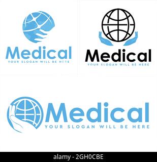 Medical center global hand icon logo design Stock Vector