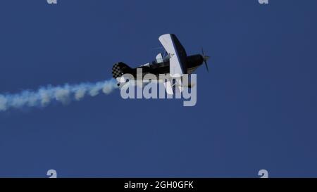 Ferrara Italy JUNE, 27, 2021 Aircraft during an Airshow flight display. Christen Pitts S-2B Special Stock Photo