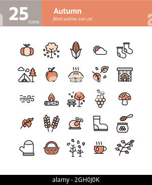 Autumn filled outline icon set. Vector and Illustration. Stock Vector