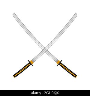 Set of Ninja Sword. Asian Traditional Weapon. Katana Logo. Stock Photo