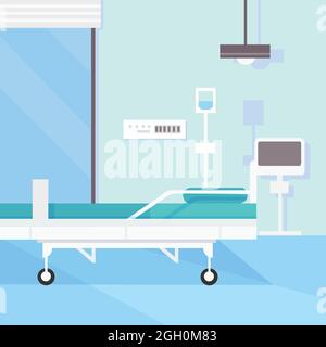 Illustration of the hospital room interior decorated with different hospital tools Stock Vector