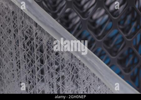 Poznan, Poland 01 Sep 2021:ITM Industry Europe, high-tech EXPO. Object printed on a modern 3d printer. 3d printed figure close-up. Stock Photo